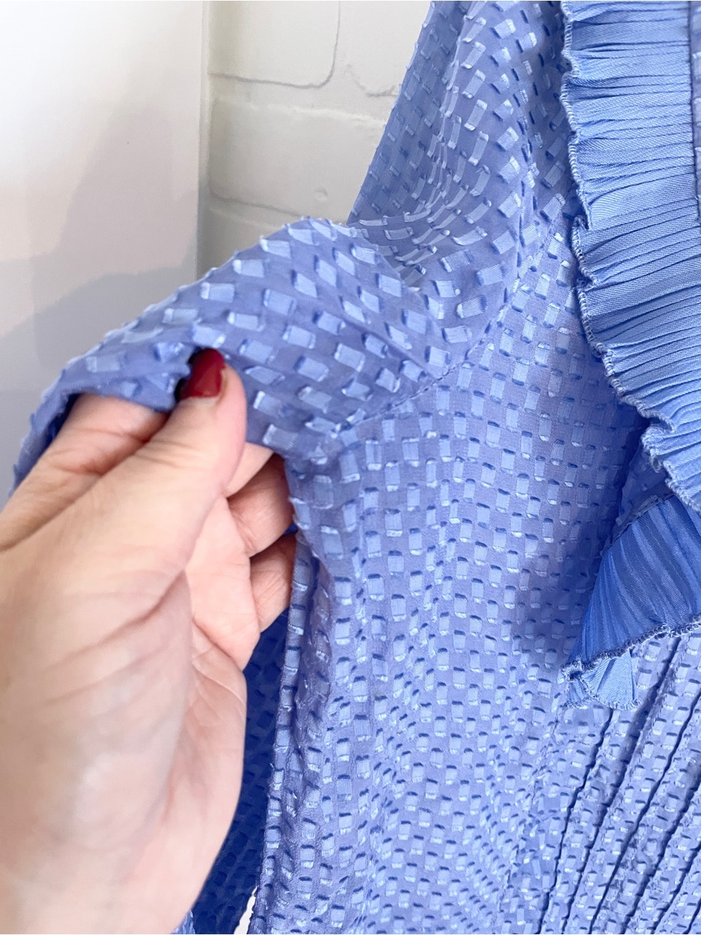Reiss Sheer Silk Blend Ruffle Blouse Cornflower Periwinkle Blue Statement Sz 8 - Picture 9 of 16